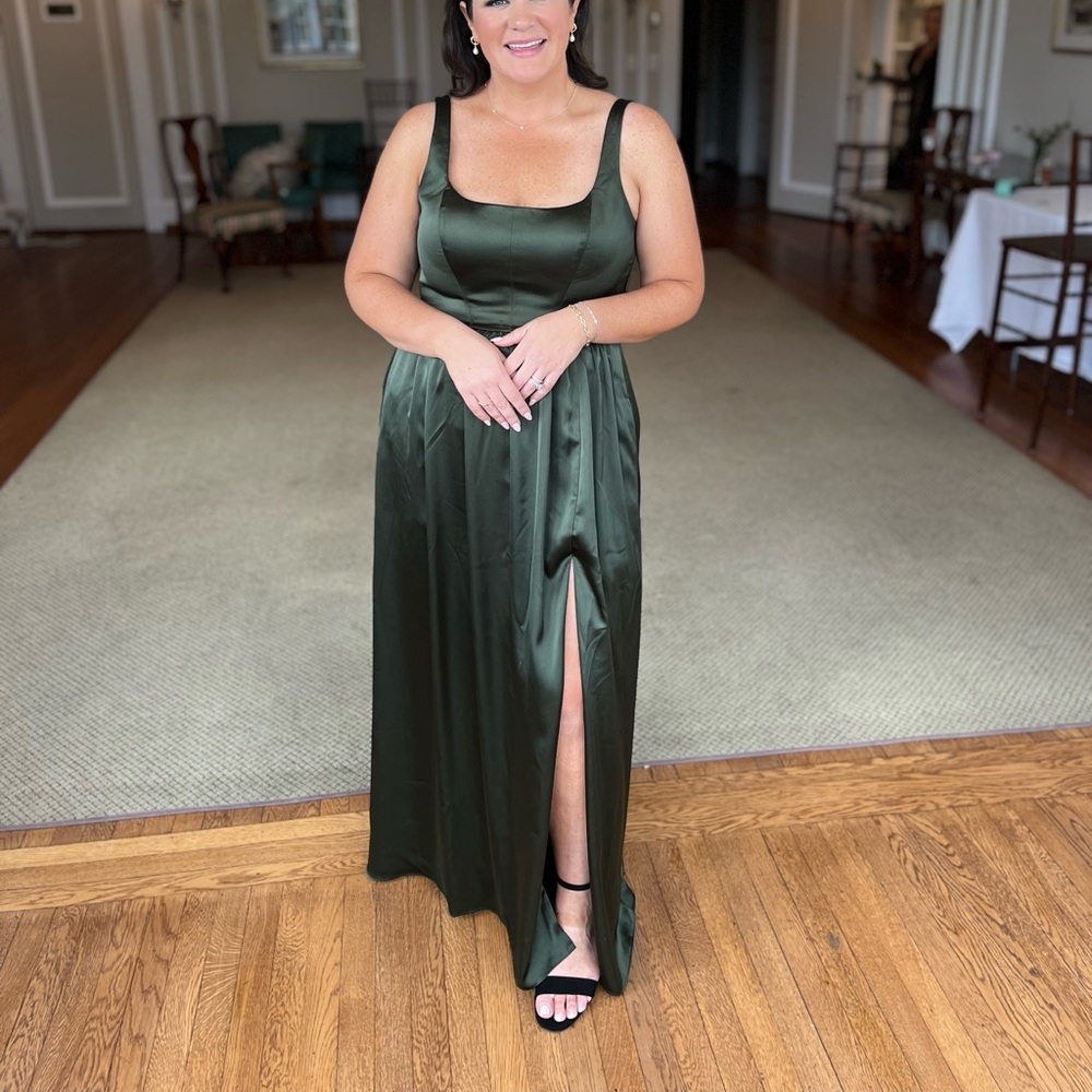 Revelry Deep Olive Satin Bridesmaid Gown Size 12